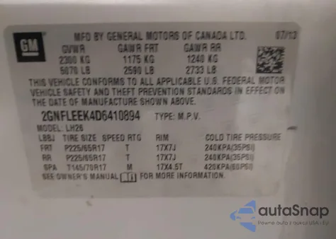 2013 Chevrolet Equinox 1Lt из США, поврежденный, VIN 2GNFLEEK4D6410894